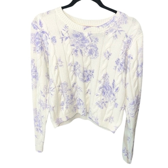 Francesca’s Floral Knit Sweater - White and Purple Size Medium - Picture 1 of 7